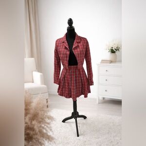 SHEIN Red Plaid Women's Blazer and Skirt Set
